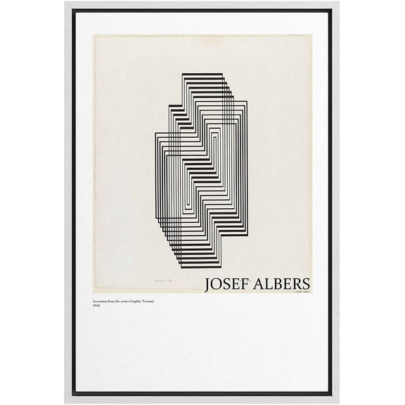 PixonSign Framed Canvas Print Wall Art Josef Albers 3D Geometric Polygon Abstract Shapes Illustrations Fine Art Decorative Minimalist Relax/Calm for Living Room, Bedroom, Office - 24"x36" White