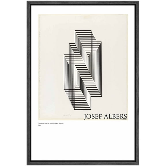 PixonSign Framed Canvas Print Wall Art Josef Albers 3D Geometric Polygon Abstract Shapes Illustrations Fine Art Decorative Minimalist Relax/Calm for Living Room, Bedroom, Office - 16"x24" Black