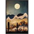 thumbnail image 1 of PixonSign Framed Canvas Print Wall Art Joshua Tree Cactus Moonlight Desert Nature Wilderness Illustrations Decorative Bohemian Rustic Mid-Century Modern Desert Landscape - 16"x24" Black, 1 of 5