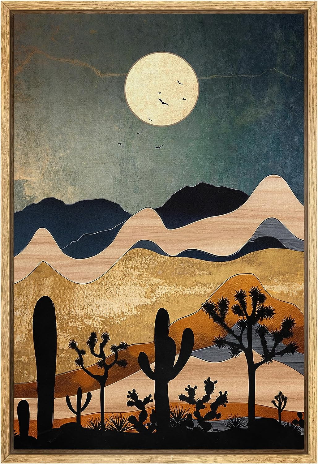 PixonSign Framed Canvas Print Wall Art Joshua Tree Cactus Moonlight ...