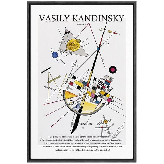 PixonSign Framed Canvas Print Wall Art Kandinsky Geometric Polygons Block Abstract Shapes Illustrations Fine Art Contemporary Relax/Calm Colorful for Living Room, Bedroom, Office - 24"x36" Black