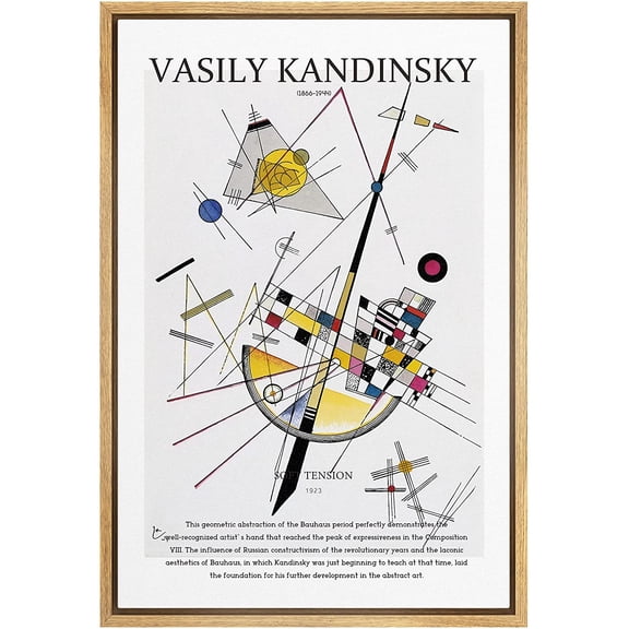 PixonSign Framed Canvas Print Wall Art Kandinsky Geometric Polygons Block Abstract Shapes Illustrations Fine Art Contemporary Relax/Calm Colorful for Living Room, Bedroom, Office - 16"x24" Natural