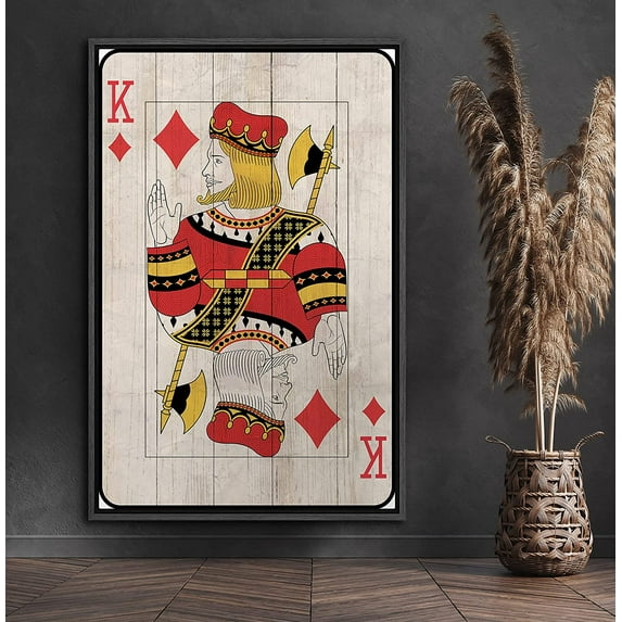 PixonSign Framed Canvas Print Wall Art King in Deck of Cards Pop Culture Toys Wood Panels Modern Art Modern Fun Multicolor Warm for Living Room, Bedroom, Office - 16"x24" Black