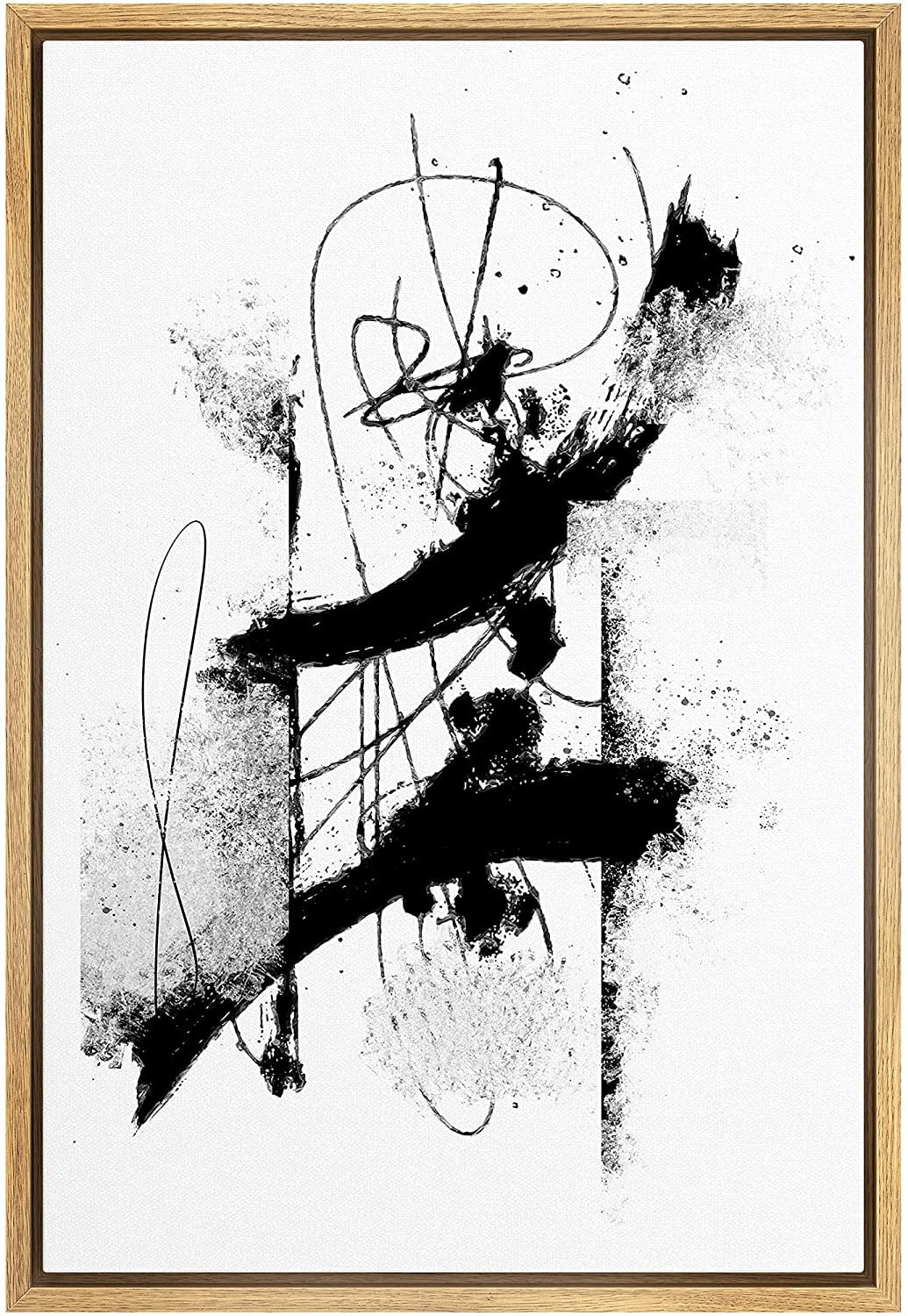 modern works アート PixonSign Framed Canvas Print Wall Art Lined Black Bushstrokes
