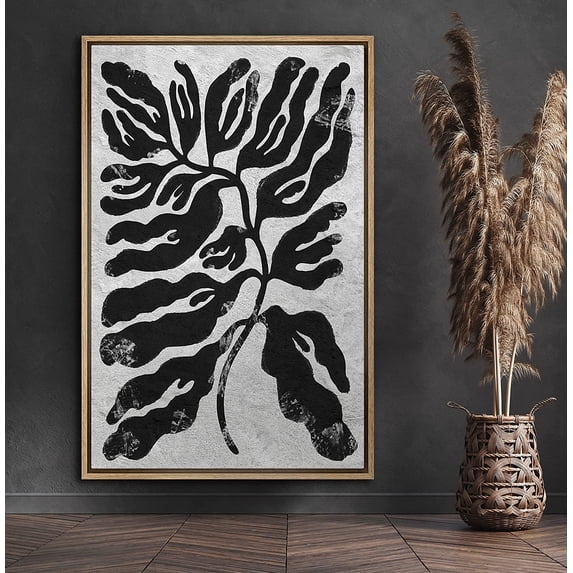 PixonSign Framed Canvas Print Wall Art Long Leaves and Stem Nature Wildlife Illustrations Modern Art Modern Dramatic Grey Dark Black and White for Living Room, Bedroom, Office - 16"x24" Natural