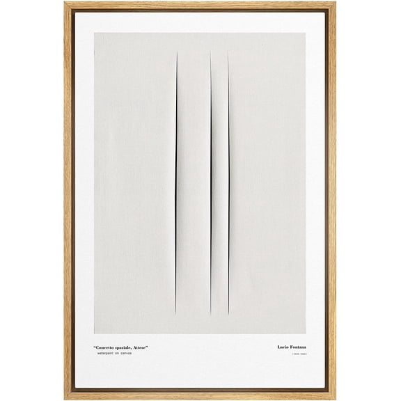 PixonSign Framed Canvas Print Wall Art Lucio Fontana 3D Black Line Landscape Abstract Shapes Illustrations Fine Art Decorative Minimalist Relax/Calm for Living Room, Bedroom, Office - 16"x24" NATURAL