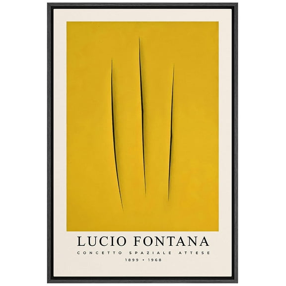 PixonSign Framed Canvas Print Wall Art Lucio Fontana Yellow Geometric Stripe Abstract Shapes Illustrations Fine Art Contemporary Relax/Calm Colorful for Living Room, Bedroom, Office - 24"x36" Black