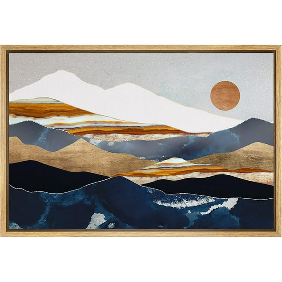 PixonSign Framed Canvas Print Wall Art Marble Granite Mountain Range Valley Nature Wilderness Illustrations Modern Art Rustic Zen Landscape Earth Art Décor - 16"x24" Natural