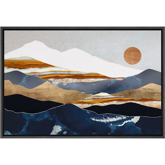 PixonSign Framed Canvas Print Wall Art Marble Granite Mountain Range Valley Nature Wilderness Illustrations Modern Art Rustic Zen Landscape Earth Art Décor - 24"x36" Black