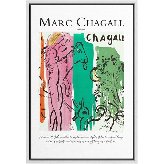 PixonSign Framed Canvas Print Wall Art Marc Chagall Forest Animal Watercolor Pastel Classic Vintage Illustrations Fine Art Decorative Multicolor for Living Room, Bedroom, Office - 16"x24" WHITE