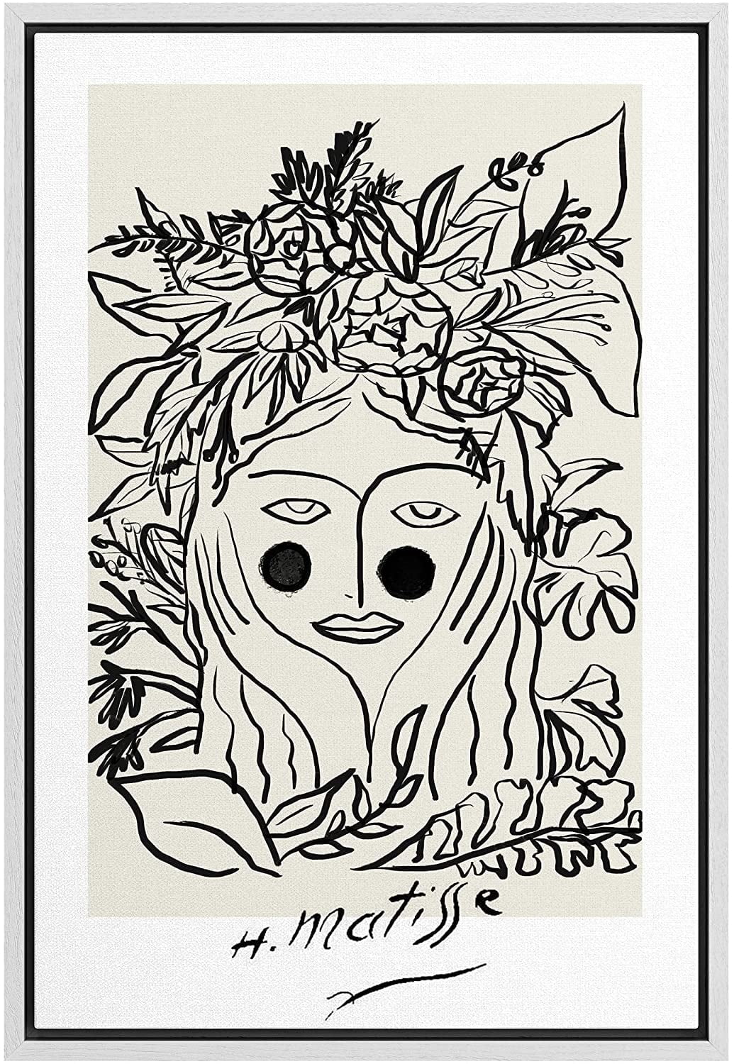 Modern Geometric Black Floral Woman Framed Canvas Print, 16" x 24"