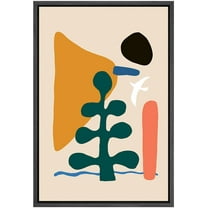 PixonSign Framed Canvas Print Wall Art Mid-Century Geometric Floral Polygon Collage Abstract Shapes Illustrations Modern Art Decorative Minimal for Living Room, Bedroom, Office - 16"x24" Black
