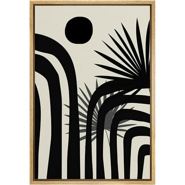PixonSign Framed Canvas Print Wall Art Mid-Century Geometric Jungle Leaf Landscape Abstract Shapes Illustrations Modern Art Boho Decorative Chic for Living Room, Bedroom, Office - 24"x36" BLACK