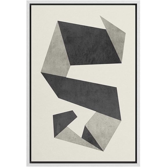 PixonSign Framed Canvas Print Wall Art Mid-Century Gray & White Geometric Line Pattern Abstract Shapes Illustrations Modern Art Decorative Minimal for Living Room, Bedroom, Office - 16"x24" White