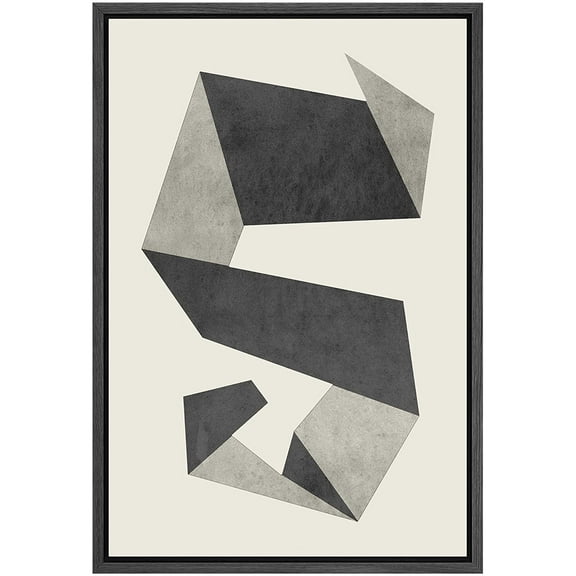 PixonSign Framed Canvas Print Wall Art Mid-Century Gray & White Geometric Line Pattern Abstract Shapes Illustrations Modern Art Decorative Minimal for Living Room, Bedroom, Office - 16"x24" Black