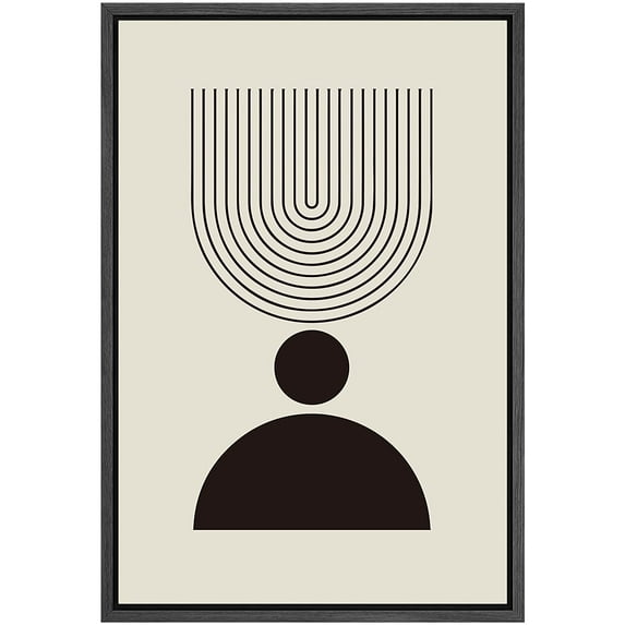 PixonSign Framed Canvas Print Wall Art Mid-Century Minimal Geometric Dark Figures Abstract Shapes Illustrations Modern Art Boho Decorative Chic for Living Room, Bedroom, Office - 16"x24" BLACK