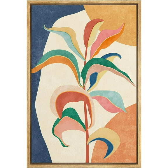 PixonSign Framed Canvas Print Wall Art Mid-Century Modern Geometric Rainbow Forest Flower Nature Wilderness Illustrations Modern Art Cozy Decorative Colorful Multicolor - 16"x24" Natural