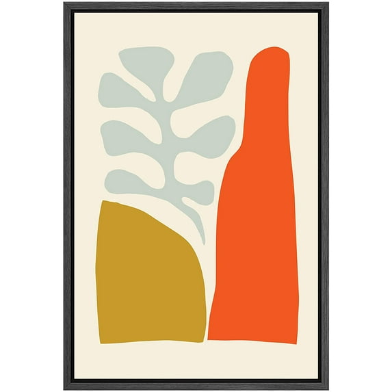 PixonSign Framed Canvas Print Wall Art Mid-Century Pastel Floral Plant Polygon Collage Abstract Shapes Illustrations Modern Art Decorative Minimal for Living Room, Bedroom, Office - 24"x36" Black