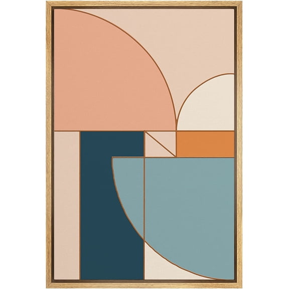 PixonSign Framed Canvas Print Wall Art Mid-Century Pastel Geometric Semi Circle Collage Abstract Shapes Illustrations Modern Art Decorative Minimal for Living Room, Bedroom, Office - 16"x24" Natural