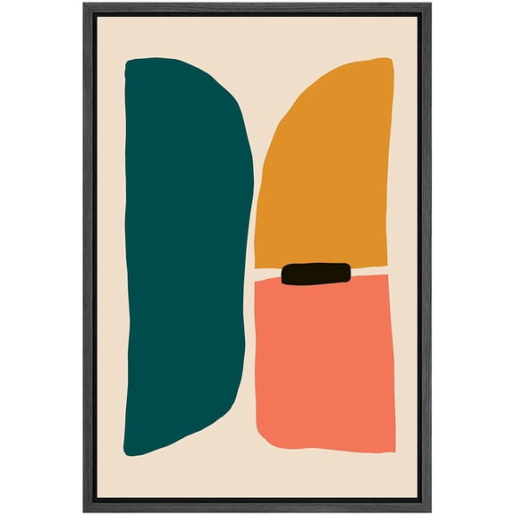 PixonSign Framed Canvas Print Wall Art Mid-Century Pastel Retro Geometric Color Blocks Abstract Shapes Illustrations Modern Art Decorative Minimal for Living Room, Bedroom, Office - 16"x24" Black