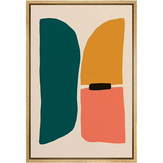 PixonSign Framed Canvas Print Wall Art Mid-Century Pastel Retro Geometric Color Blocks Abstract Shapes Illustrations Modern Art Decorative Minimal for Living Room, Bedroom, Office - 24"x36" Natural