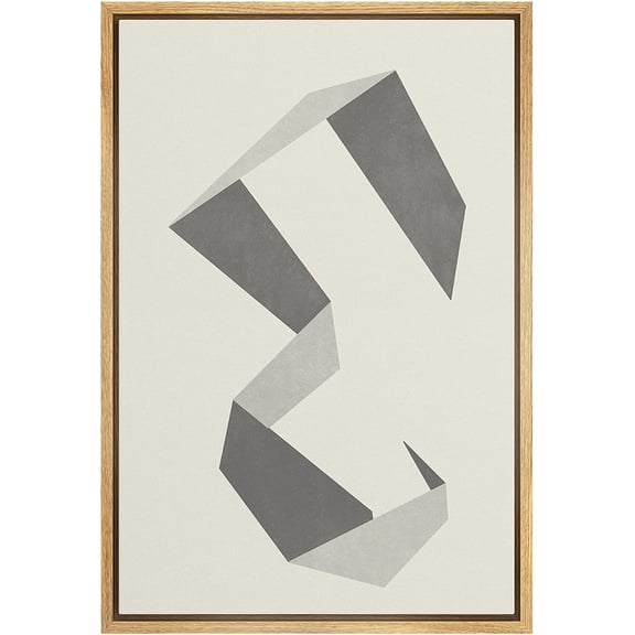 PixonSign Framed Canvas Print Wall Art Mid-Century Retro Gray Geometric Line Pattern Abstract Shapes Illustrations Modern Art Decorative Minimal for Living Room, Bedroom, Office - 16"x24" Natural