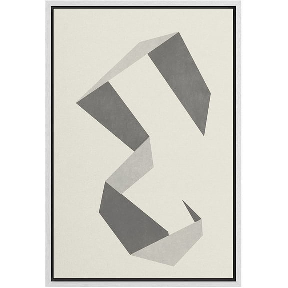 PixonSign Framed Canvas Print Wall Art Mid-Century Retro Gray Geometric Line Pattern Abstract Shapes Illustrations Modern Art Decorative Minimal for Living Room, Bedroom, Office - 16"x24" White