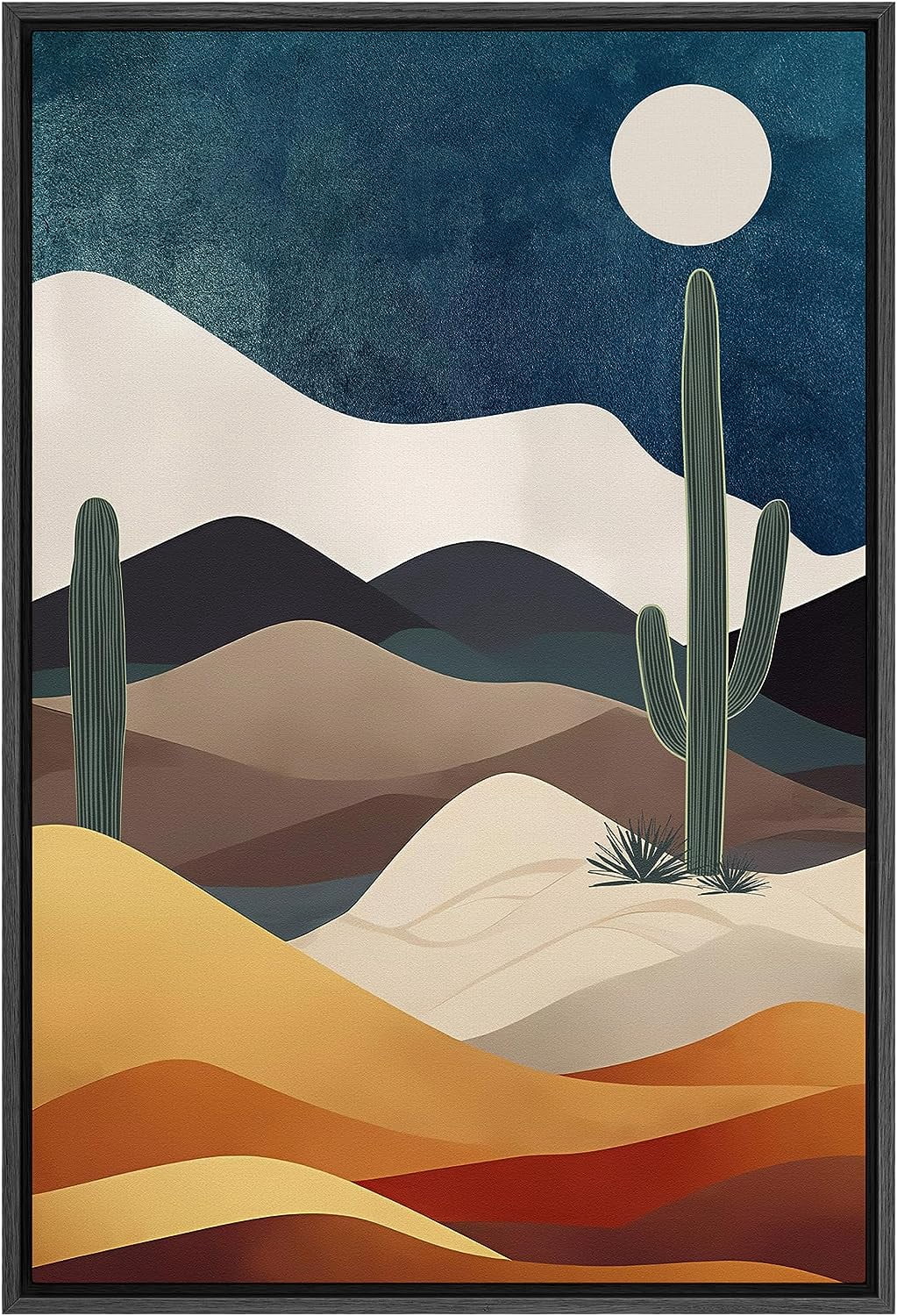 PixonSign Framed Canvas Print Wall Art Midnight Moon Cactus Desert Dune ...