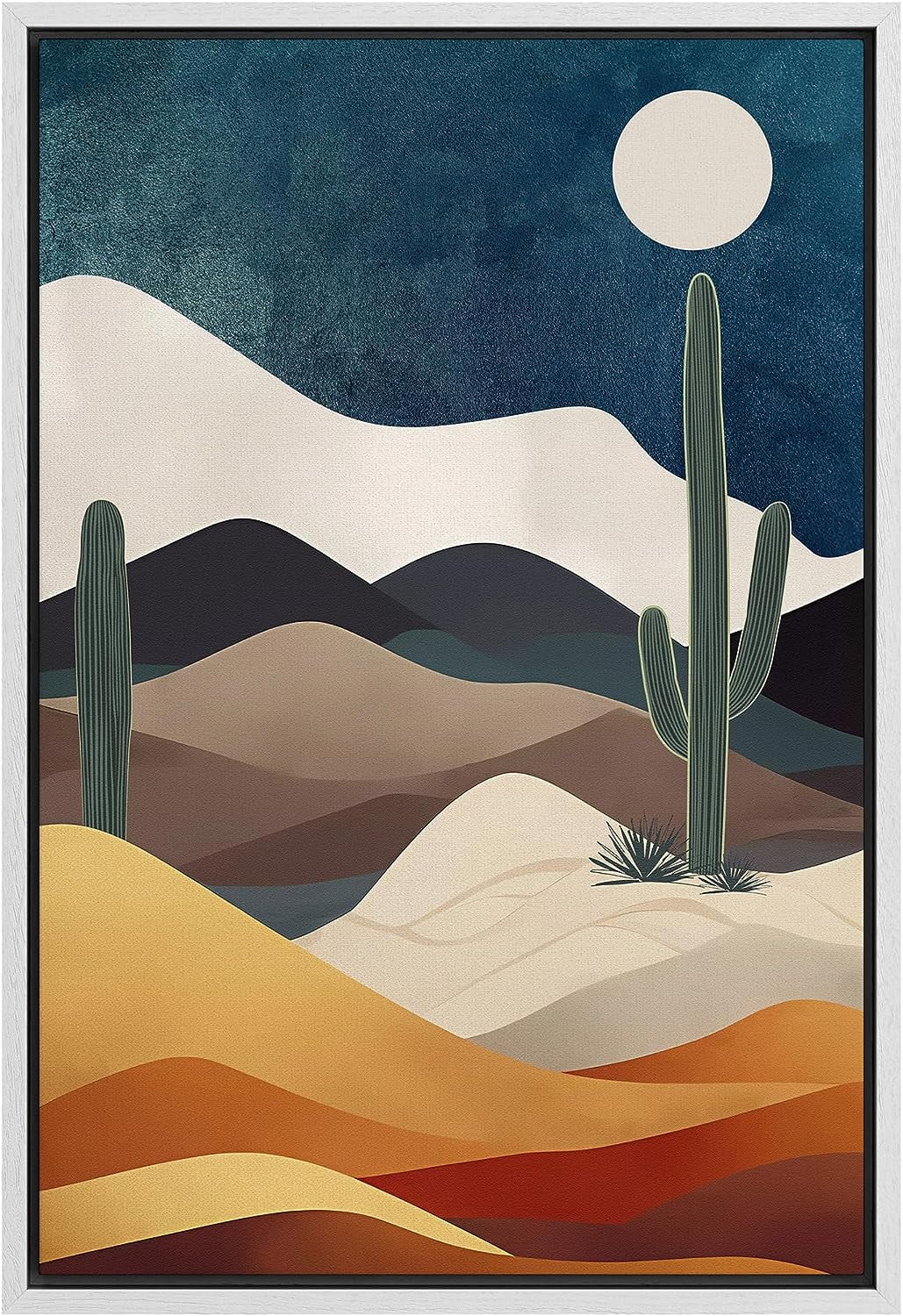 PixonSign Framed Canvas Print Wall Art Midnight Moon Cactus Desert Dune ...