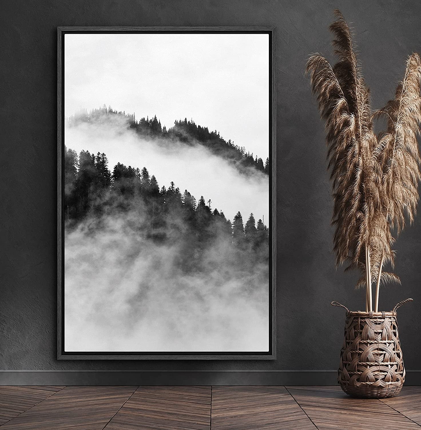 PixonSign Framed Canvas Print Wall Art Mist Between Mountain Peaks ...