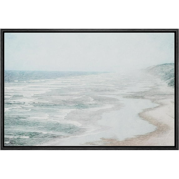 PixonSign Framed Canvas Print Wall Art Misty Fog Coastal Beach Shore Nature Wilderness Illustrations Fine Art Decorative Farmhouse/Country Relax/Calm/Cozy Multicolor Zen for Bedroom - 24"x36" Black
