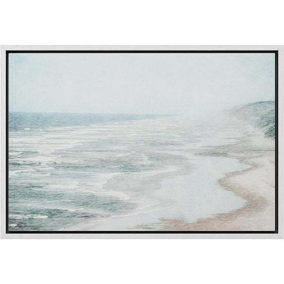 PixonSign Framed Canvas Print Wall Art Misty Fog Coastal Beach Shore Nature Wilderness Illustrations Fine Art Decorative Farmhouse/Country Relax/Calm/Cozy Multicolor Zen for Bedroom - 24"x36" White
