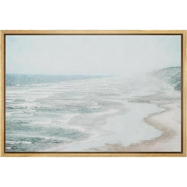 PixonSign Framed Canvas Print Wall Art Misty Fog Coastal Beach Shore Nature Wilderness Illustrations Fine Art Decorative Farmhouse/Country Relax/Calm/Cozy Multicolor Zen for Bedroom - 16"x24" Natural