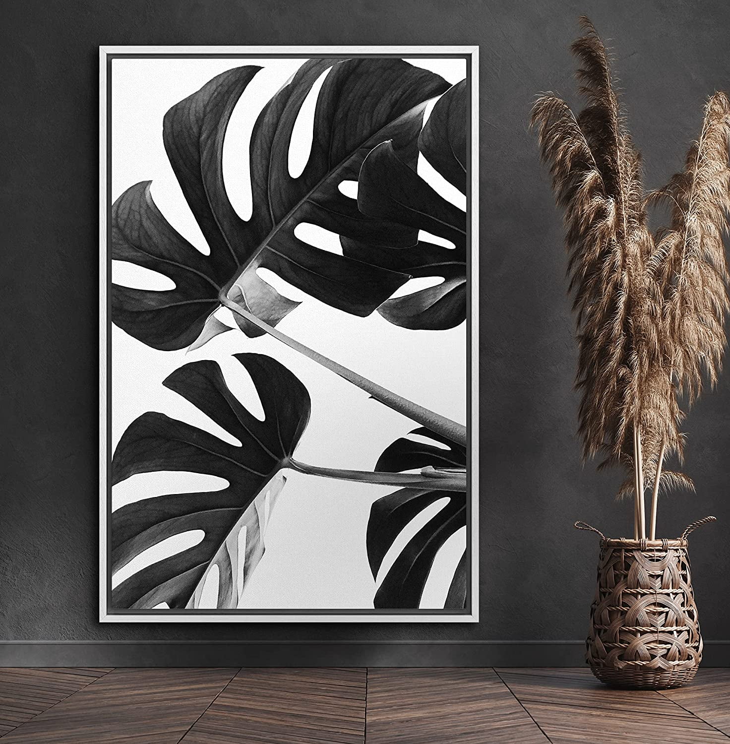 PixonSign Framed Canvas Print Wall Art Monstera Leaf Trio Botanical  Wilderness Photography Realism Minimalist Relax/Calm Duotone Black and White  for Living Room, Bedroom, Office - 24"x36" White - Walmart.com