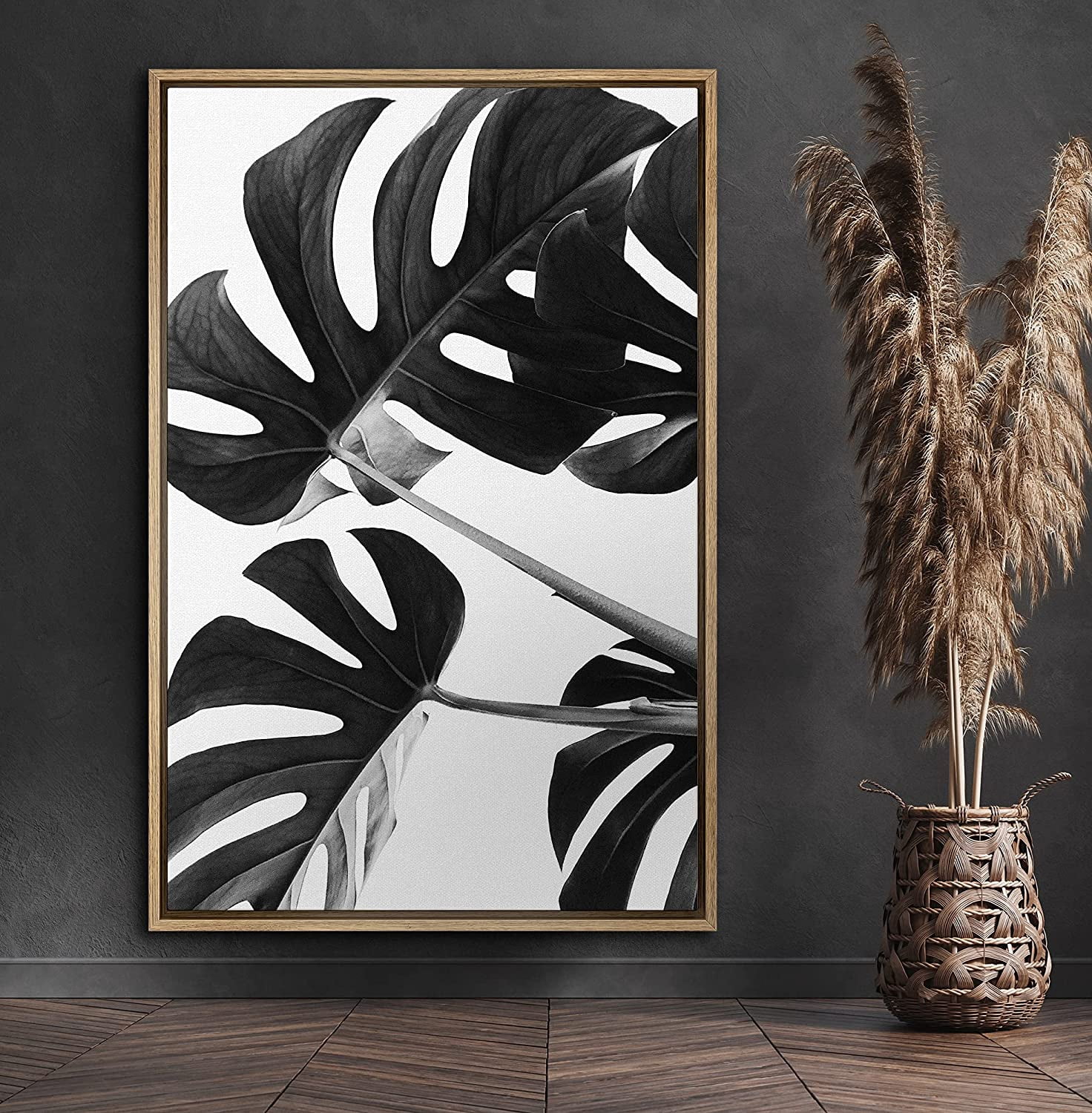 PixonSign Framed Canvas Print Wall Art Monstera Leaf Trio Botanical ...