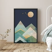 PixonSign Framed Canvas Print Wall Art Mountain Peaks at Night Nature Wilderness Illustrations Modern Art Decorative Elements Scenic Colorful Boho Decor for Living Room, Bedroom - 16"x24" Black