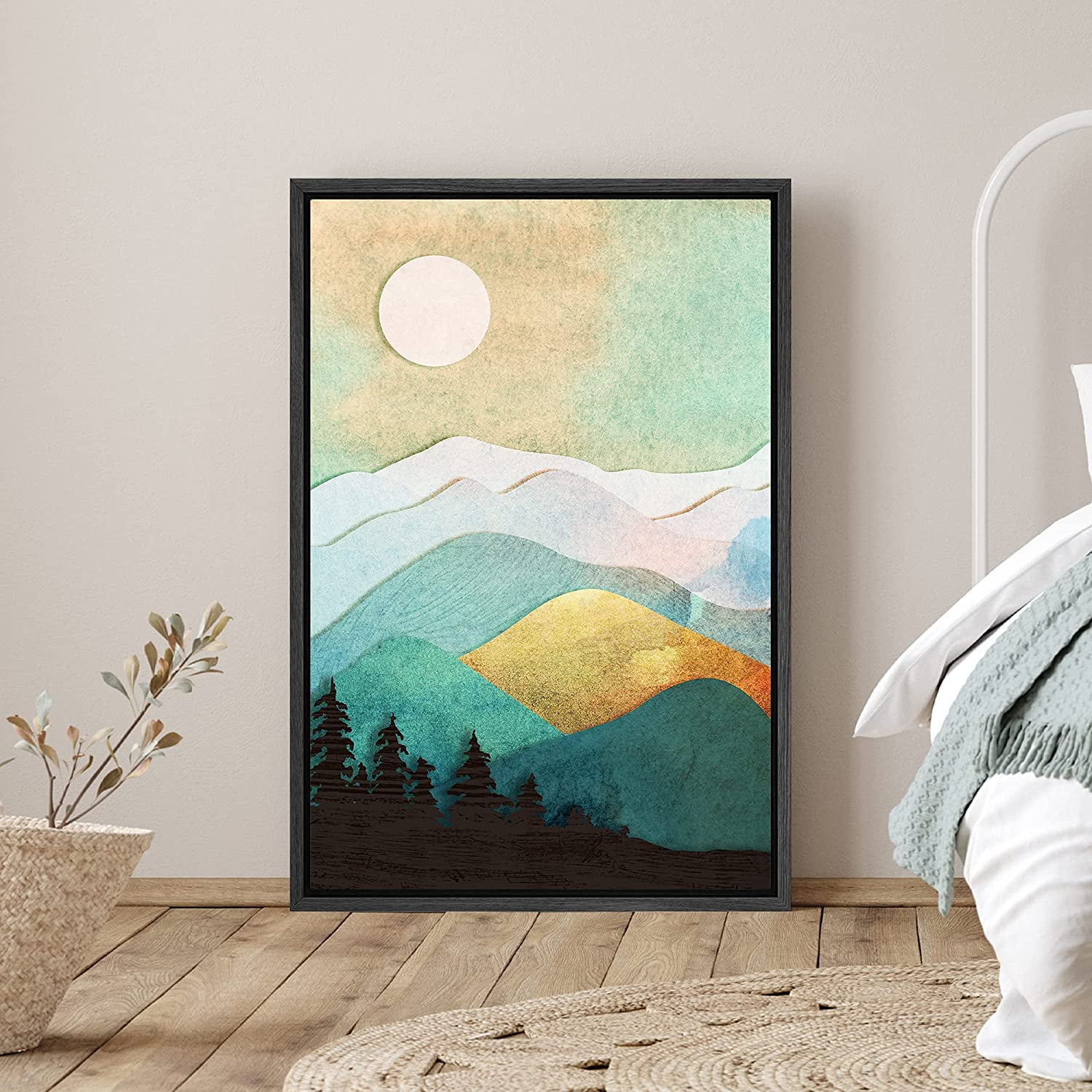 Tableau Abstrait 'Misty Sun' - Paysage Zen, Ambiance Calme - Impression Sur Toile