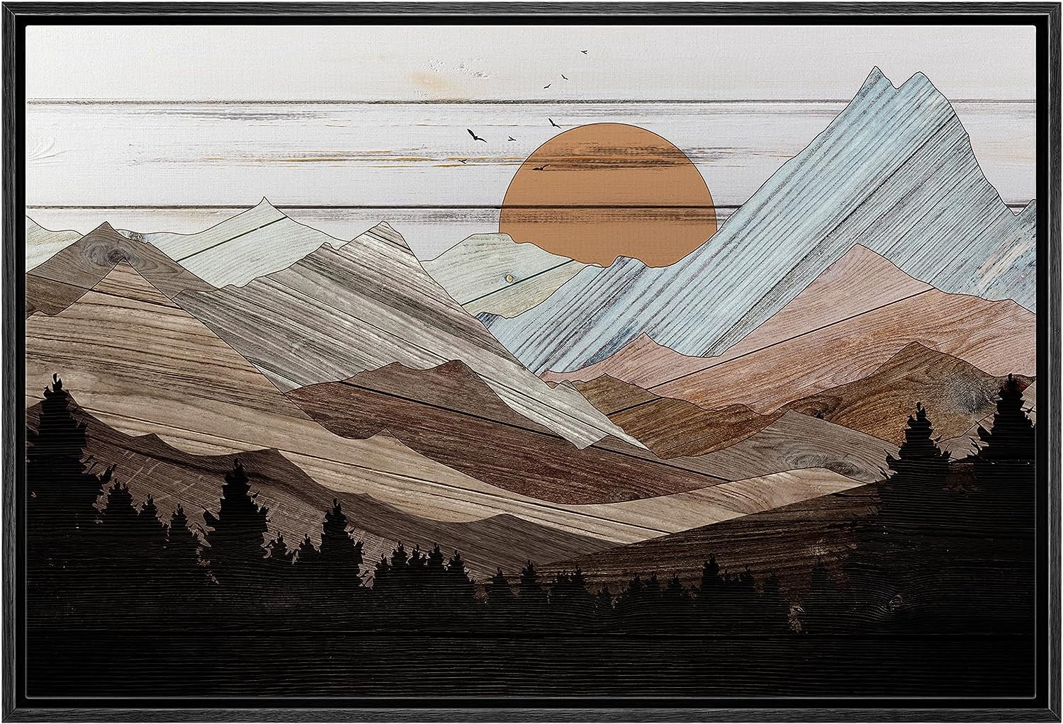 PixonSign Framed Canvas Print Wall Art Mountain Range Forest Sunrise ...