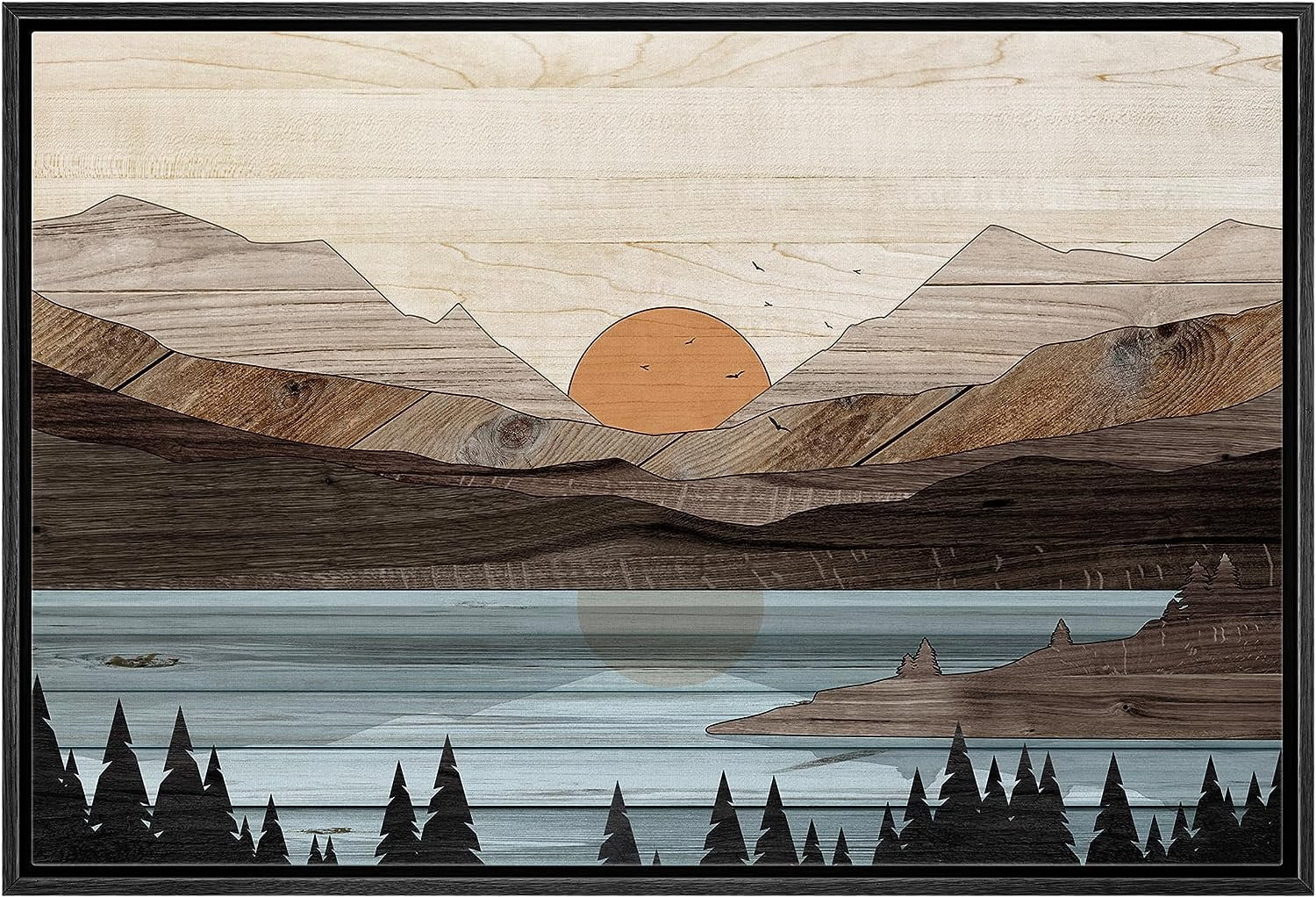 PixonSign Framed Canvas Print Wall Art Mountain Range Lake Trees Nature ...