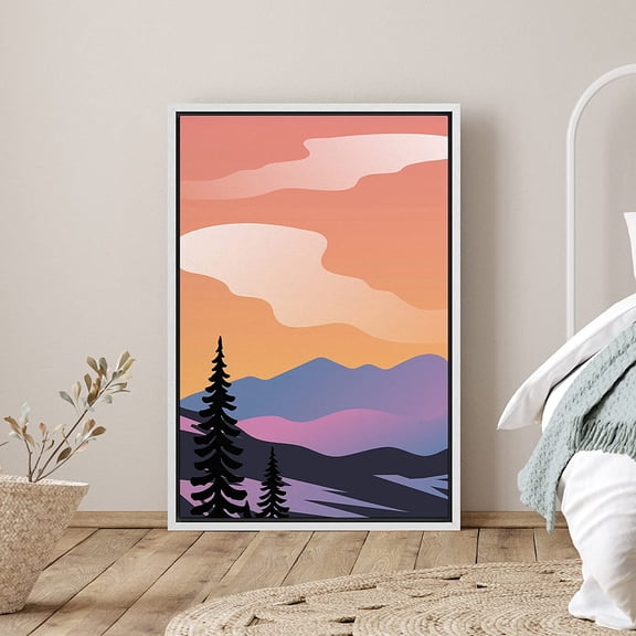 PixonSign Framed Canvas Print Wall Art Mountains at Sunset Geometric Shapes Illustrations Modern Art Rustic Portrait Relax/Calm Multicolor Boho Decor for Living Room, Bedroom - 24"x36" White