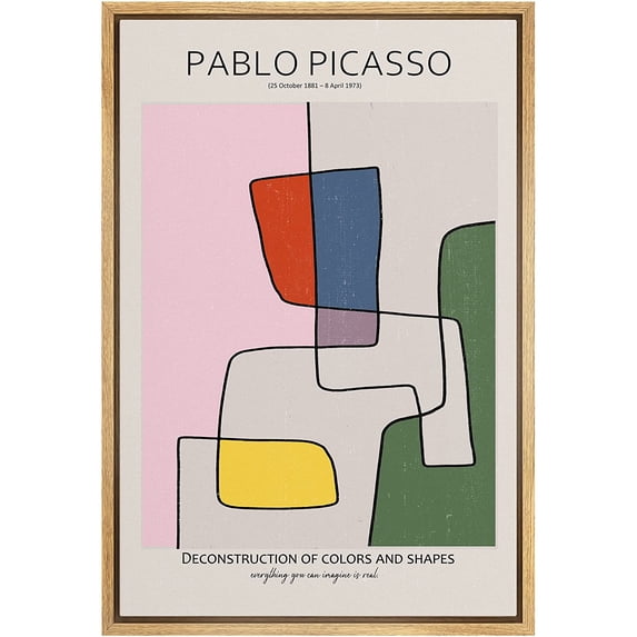 PixonSign Framed Canvas Print Wall Art Multicolor Mid-Century Picasso Lines Abstract Shapes Illustrations Modern Art Decorative Minimal Relax/Calm for Living Room, Bedroom, Office - 24"x36" NATURAL