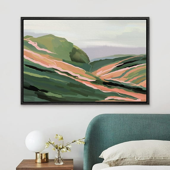 PixonSign Framed Canvas Print Wall Art Multicolor Paint Stroke Green Valley Nature Wilderness Illustrations Modern Art Decorative Minimal Rustic for Living Room, Bedroom, Office - 16"x24" Black