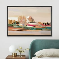 PixonSign Framed Canvas Print Wall Art Multicolor Pastel Forest Country Field Nature Wilderness Illustrations Modern Art Decorative Minimal Rustic for Living Room, Bedroom, Office - 24"x36" Black