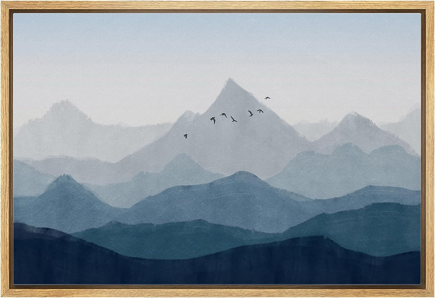 PixonSign Framed Canvas Print Wall Art Navy Blue Misty Mountain Range ...