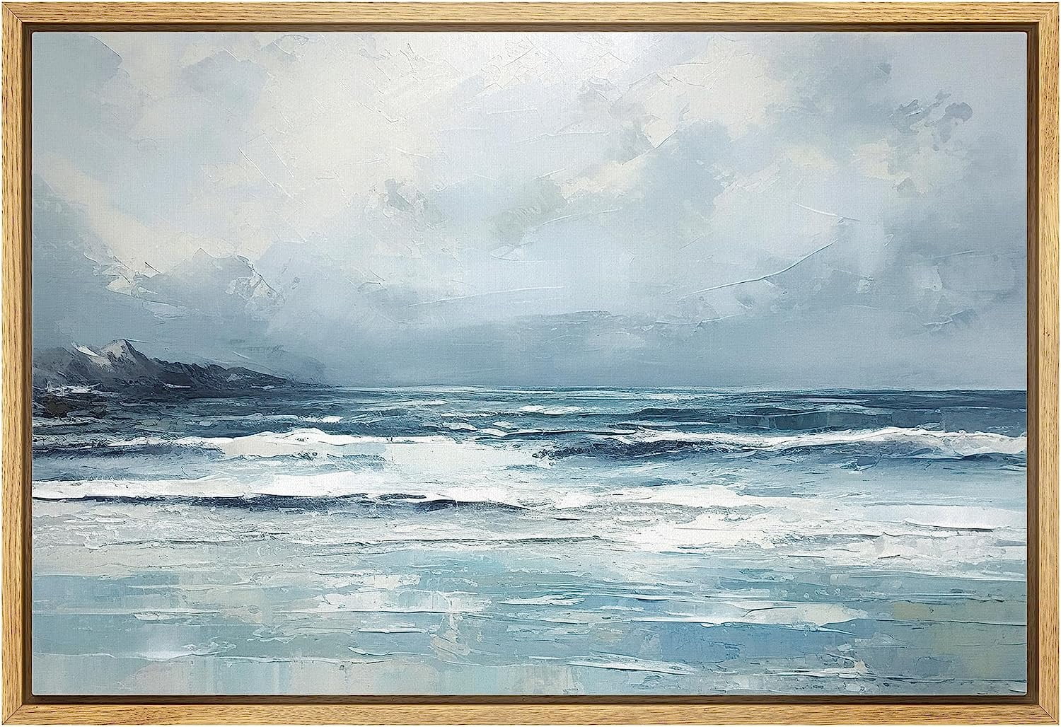 PixonSign Framed Canvas Print Wall Art Navy Blue Ocean Wave Beach ...