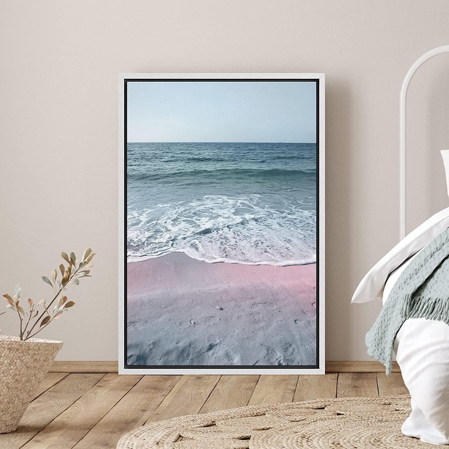 PixonSign Framed Canvas Print Wall Art Neon Sea Waves Crash on The ...