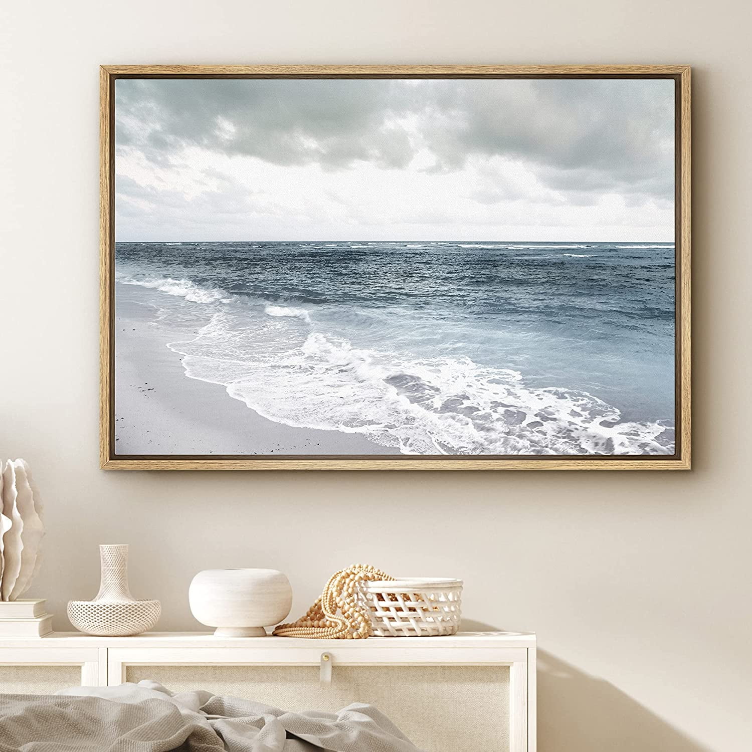 PixonSign Framed Canvas Print Wall Art Ocean Waves on Stormy Day Nature ...