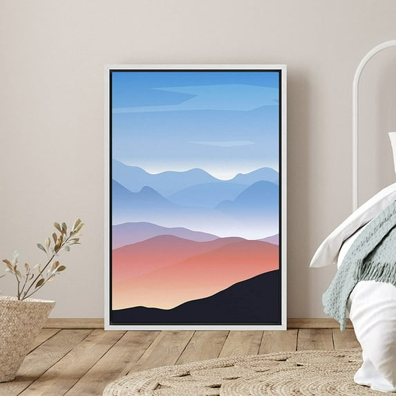 PixonSign Framed Canvas Print Wall Art Ombre Mountain Peaks Geometric Shapes Illustrations Modern Art Rustic Portrait Relax/Calm Multicolor Boho Decor for Living Room, Bedroom - 24"x36" White