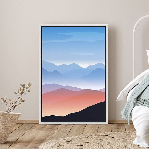 PixonSign Framed Canvas Print Wall Art Ombre Mountain Peaks Geometric Shapes Illustrations Modern Art Rustic Portrait Relax/Calm Multicolor Boho Decor for Living Room, Bedroom - 16"x24" White