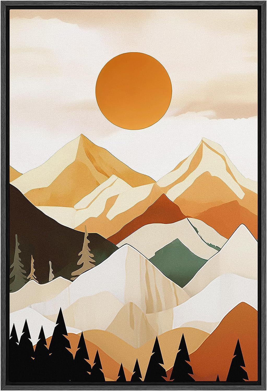 PixonSign Framed Canvas Print Wall Art Orange Sunset Mountain Range ...